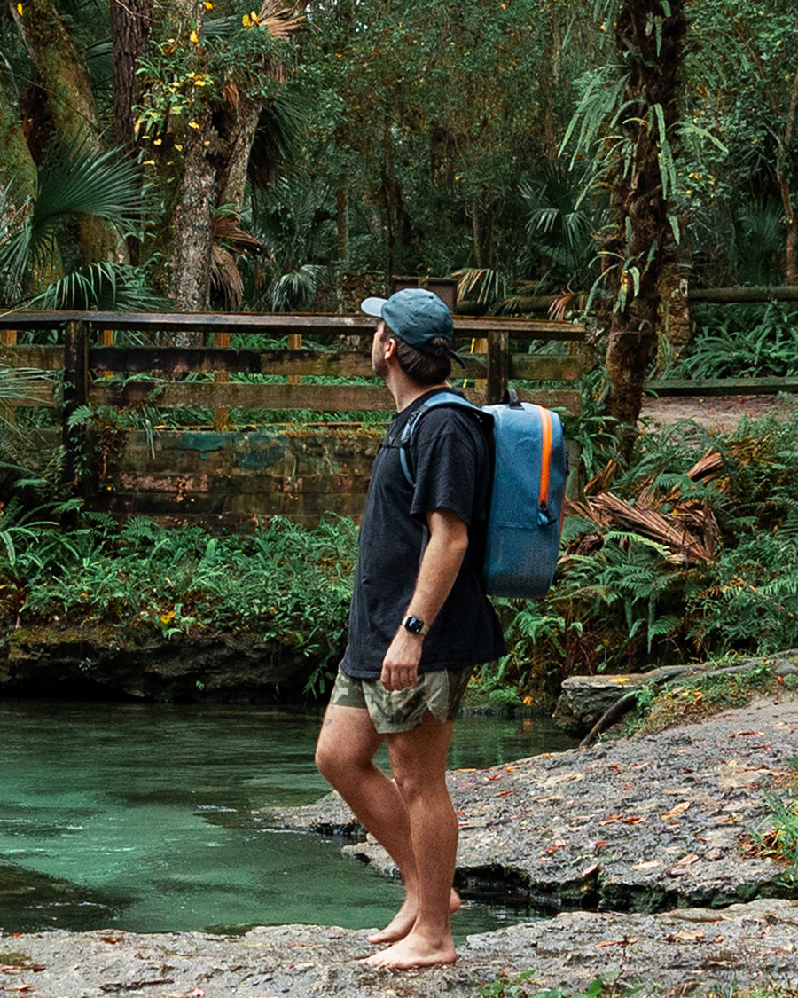 Load video: Kronox Waterproof Backpack being used in the Hot Springs in Florida